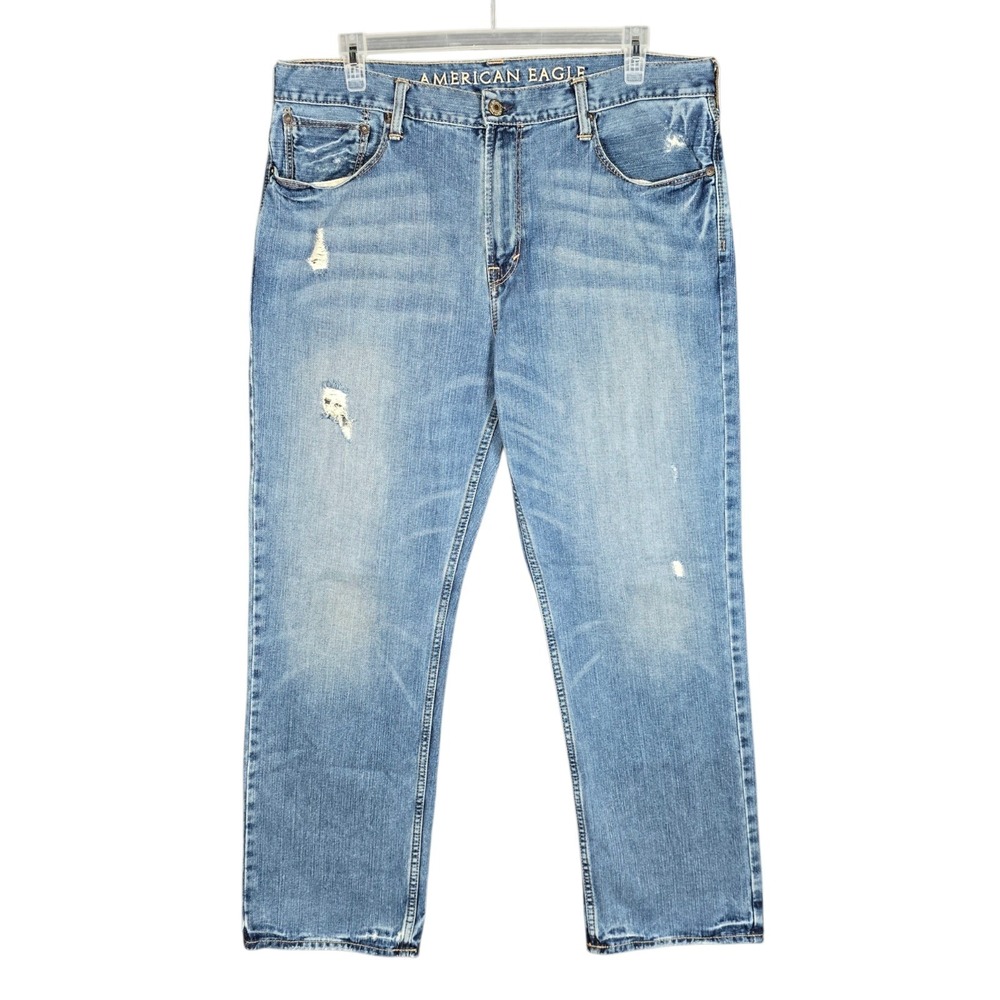 American Eagle Low Loose Jeans Mens 36x32 Blue Straight Denim Distressed Y2K